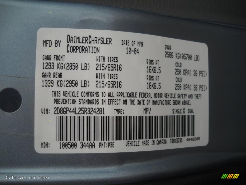2005 Grand Caravan Color Code PBE for Butane Blue Pearl Photo #41541872