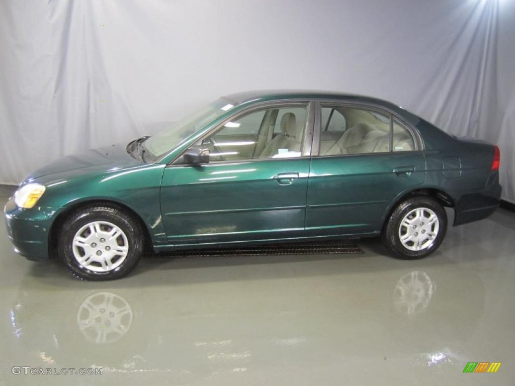 2002 Civic LX Sedan - Clover Green Metallic / Beige photo #3