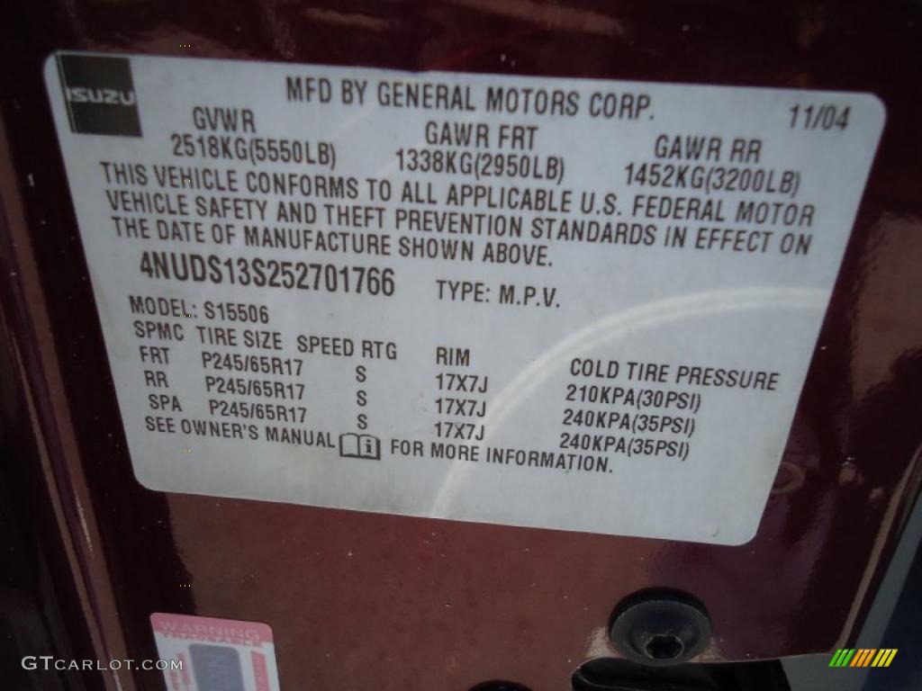 2005 Isuzu Ascender S Info Tag Photos