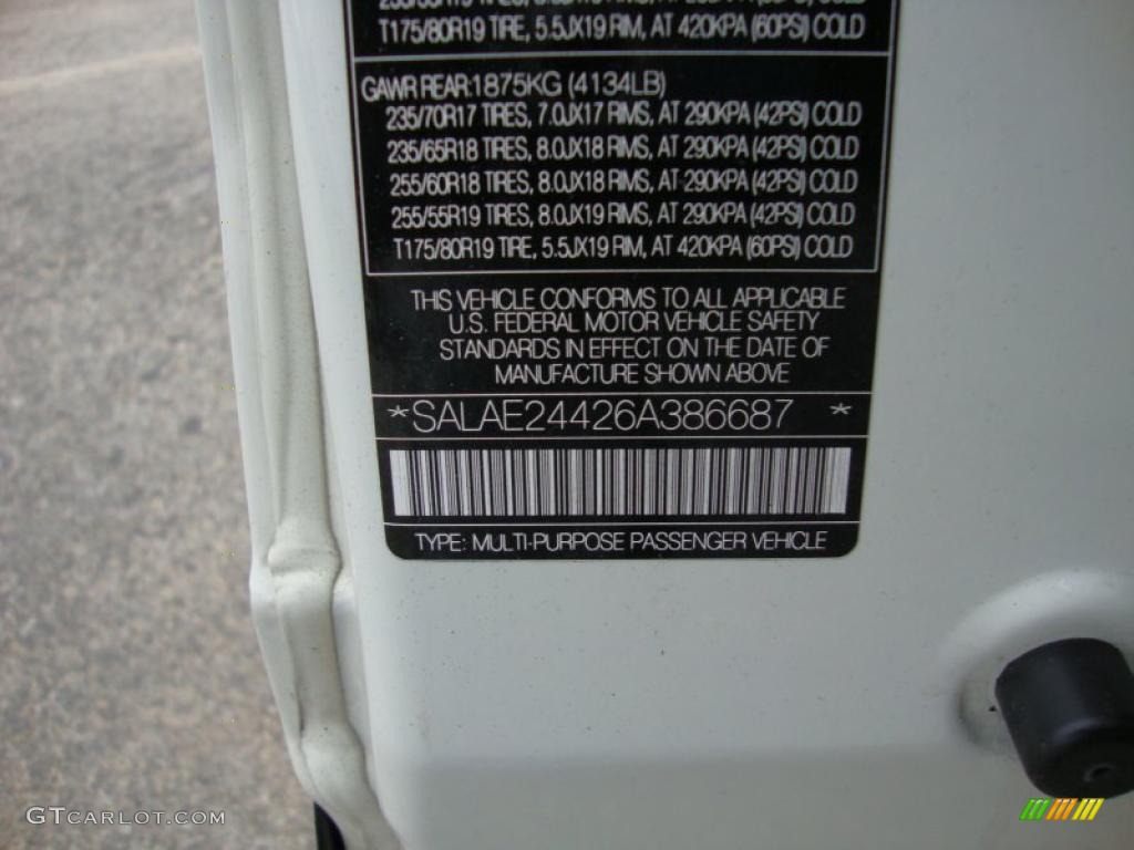 2006 Land Rover LR3 V8 SE Info Tag Photos