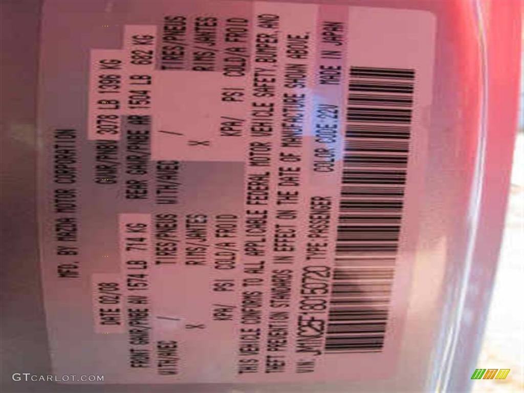 2008 MX-5 Miata Color Code 22V for Sunlight Silver Metallic Photo #41561695