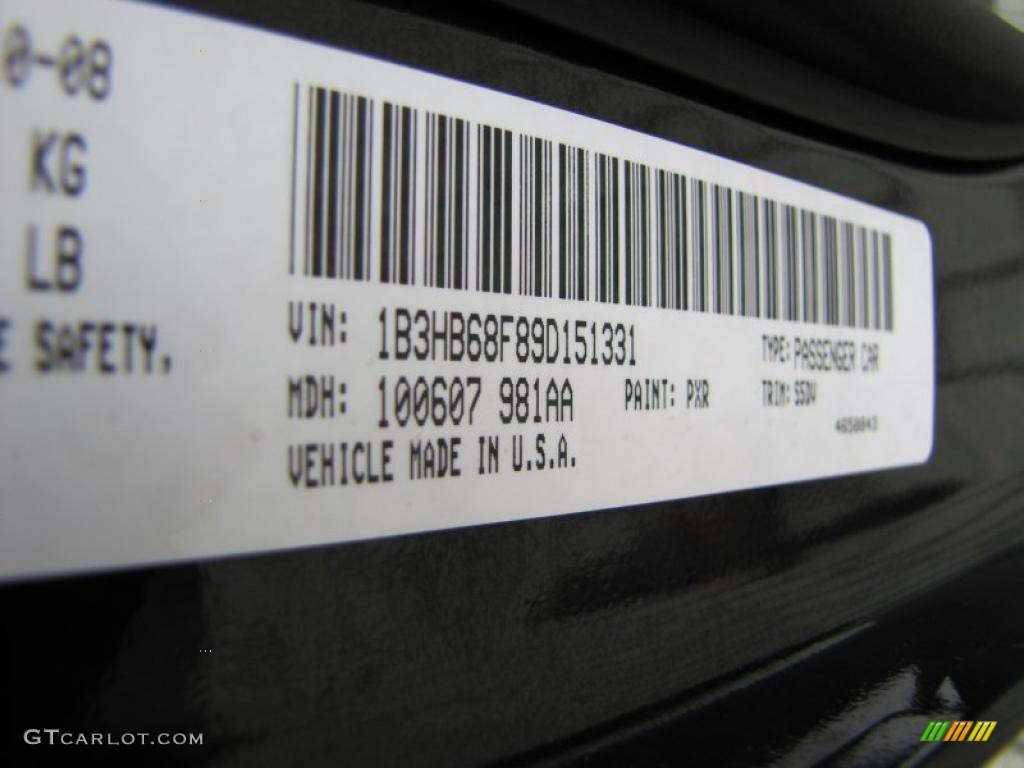 2009 Caliber Color Code PXR for Brilliant Black Crystal Pearl Photo #41565039