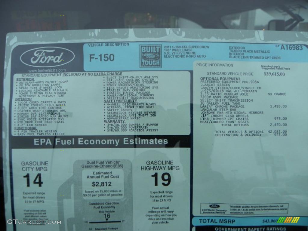 2011 Ford F150 Lariat SuperCrew 4x4 Window Sticker Photo #41567687