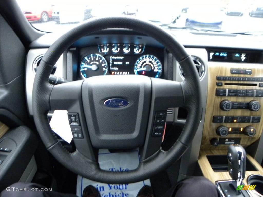 2011 Ford F150 Lariat SuperCrew 4x4 Black Steering Wheel Photo #41568019