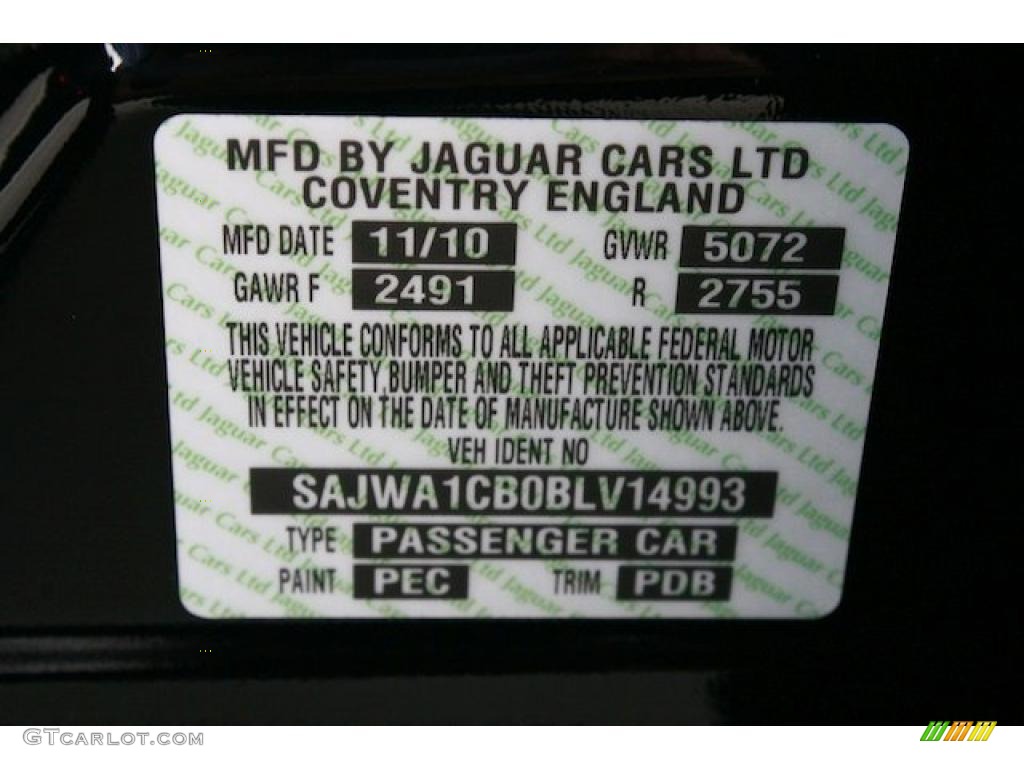 2011 XJ Color Code PEC for Ebony Black Photo #41568563