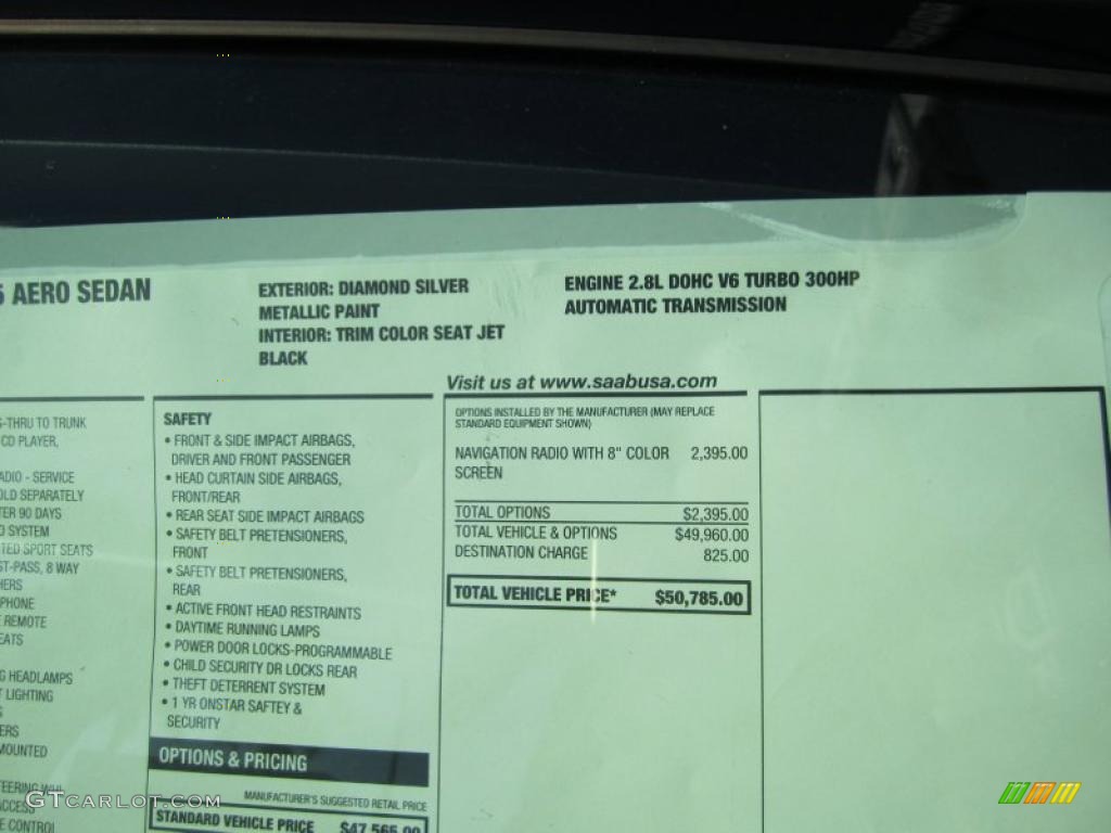 2010 Saab 9-5 Aero Sedan XWD Window Sticker Photo #41571115