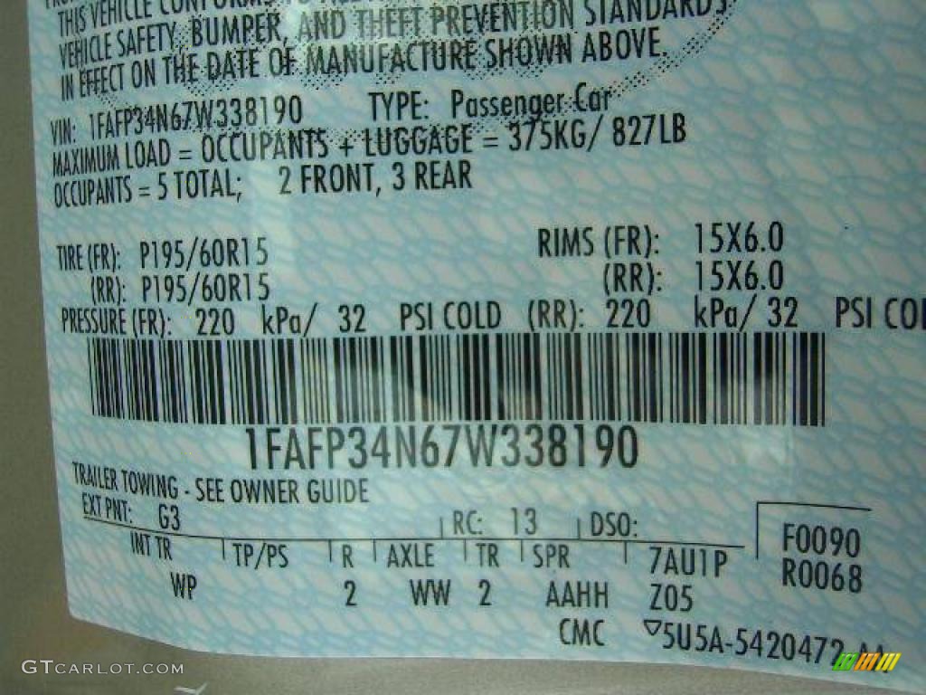 2007 Focus Color Code G3 for Pueblo Gold Metallic Photo #4158184