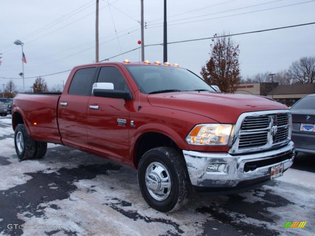 2010 Ram 3500 Laramie Crew Cab 4x4 Dually - Inferno Red Crystal Pearl / Dark Slate photo #2