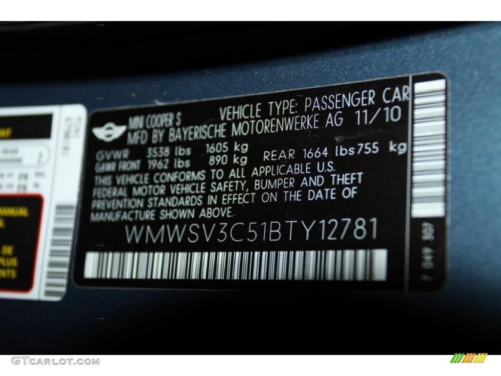 2011 Cooper S Hardtop - Horizon Blue Metallic / Carbon Black photo #6