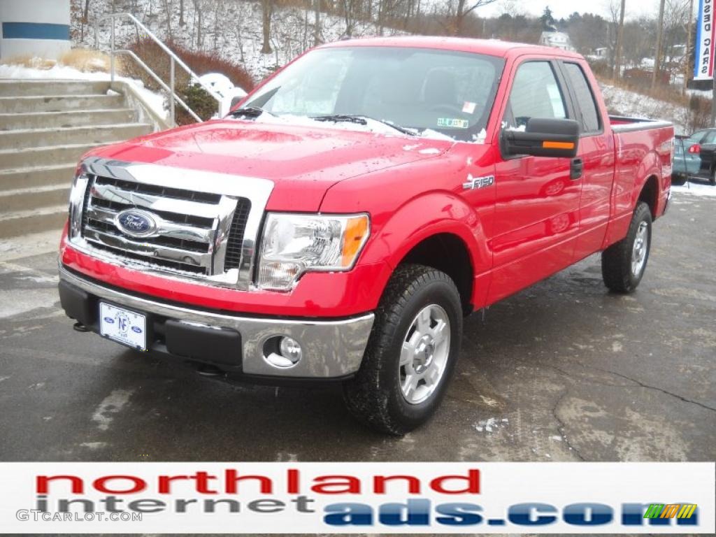 2010 F150 XLT SuperCab 4x4 - Vermillion Red / Medium Stone photo #2