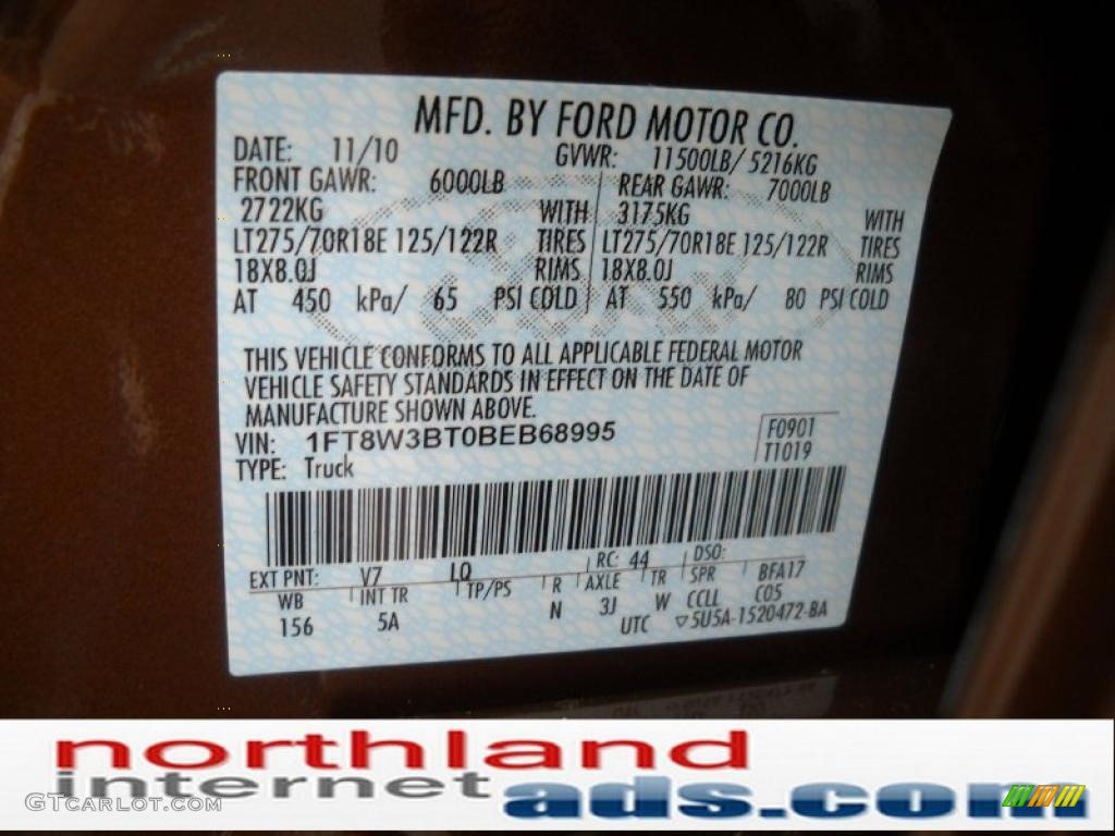 2011 F350 Super Duty Color Code V7 for Golden Bronze Metallic Photo #41594935