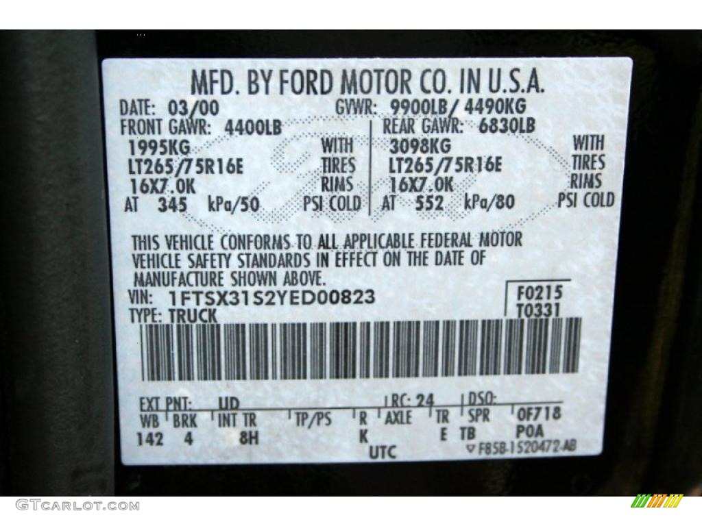 2000 F350 Super Duty Color Code UD for Black Photo #41595785