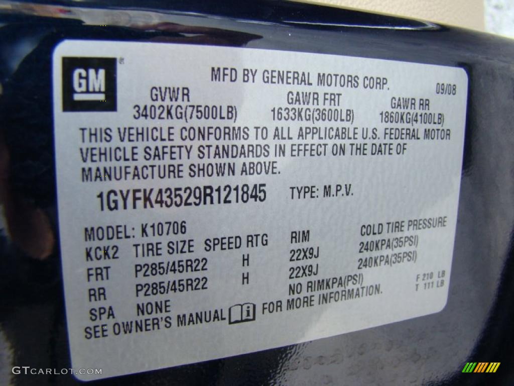 2009 Cadillac Escalade Hybrid AWD Info Tag Photo #41596805