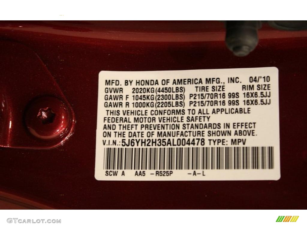 2010 Honda Element LX 4WD Color Code Photos