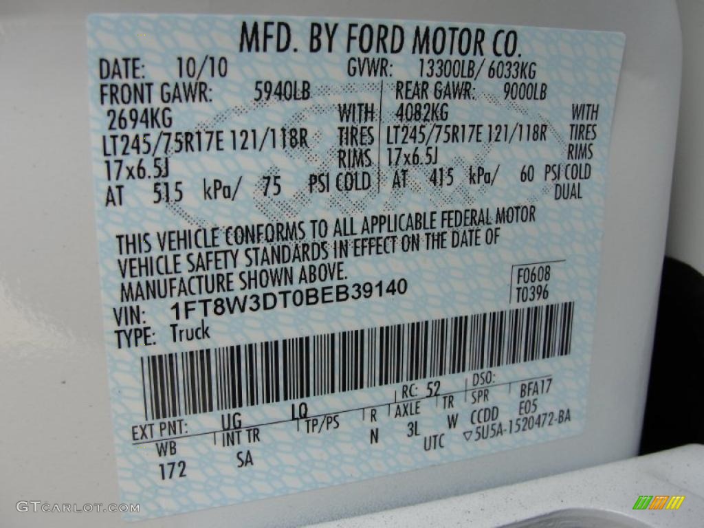 2011 F350 Super Duty Color Code UG for White Platinum Tri-Coat Metallic Photo #41607737