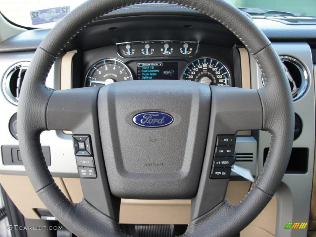 2011 Ford F150 Lariat SuperCrew Pale Adobe Steering Wheel Photo #41609485