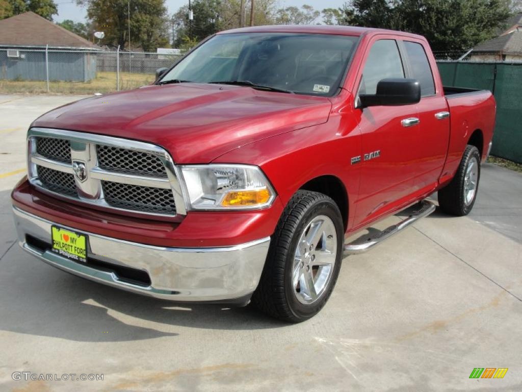 2009 Ram 1500 SLT Quad Cab - Inferno Red Crystal Pearl / Light Pebble Beige/Bark Brown photo #7