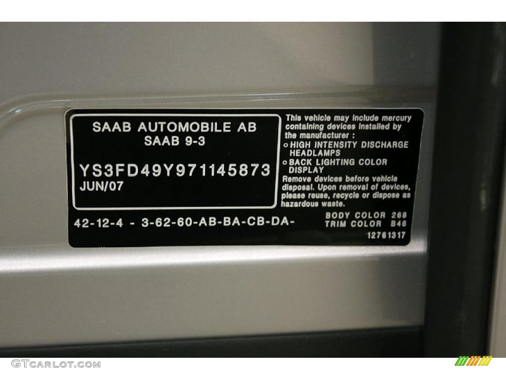 2007 9-3 Color Code 268 for Silver Metallic Photo #41640818