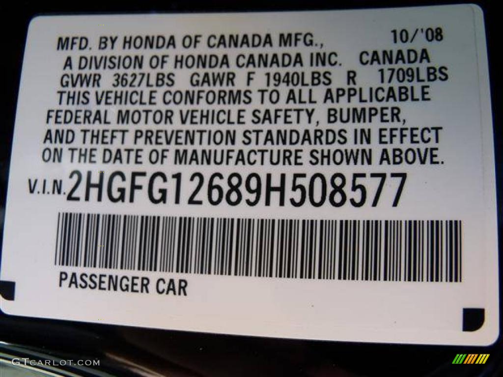 2009 Honda Civic LX Coupe Info Tag Photos