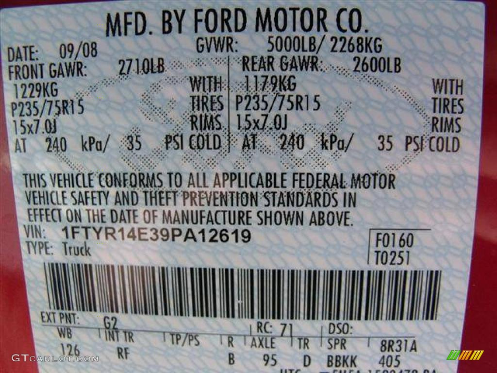 2009 Ranger Color Code G2 for Redfire Metallic Photo #41649495