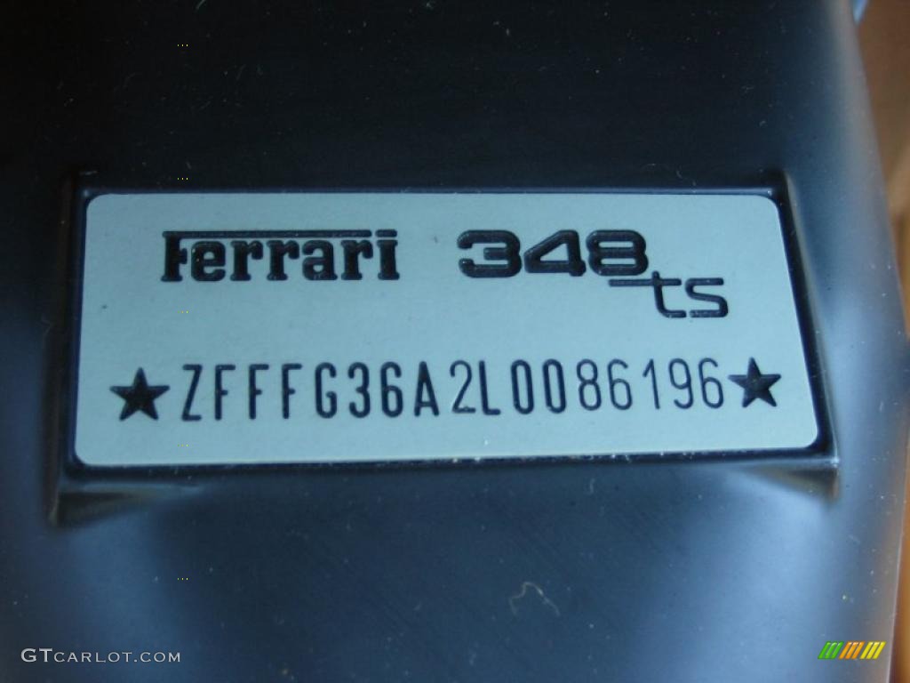 1990 Ferrari 348 TS Info Tag Photos