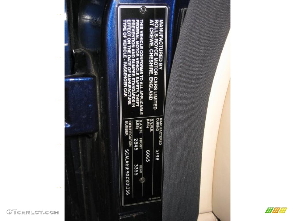 1999 Rolls-Royce Silver Seraph Standard Silver Seraph Model Info Tag Photo #41653731
