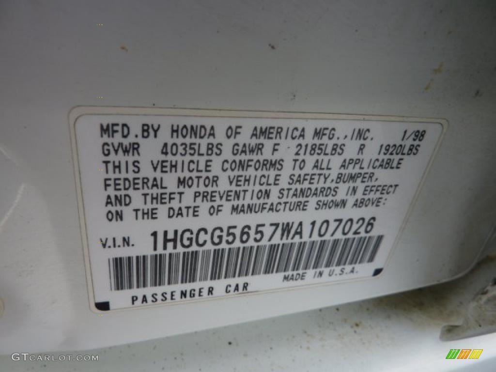 1998 Accord EX Sedan - Taffeta White / Ivory photo #14
