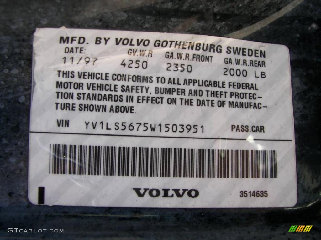 1998 Volvo S70 GLT Info Tag Photos