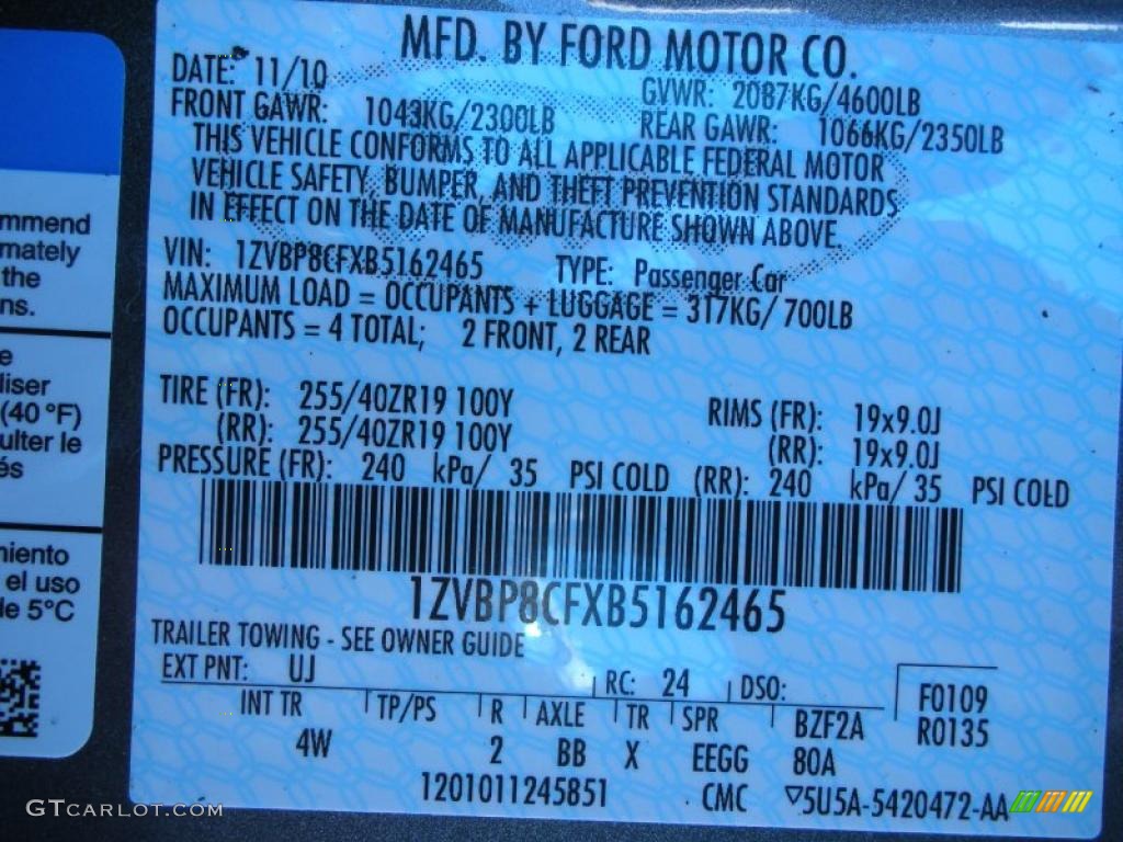 2011 Mustang Color Code UJ for Sterling Gray Metallic Photo #41684017
