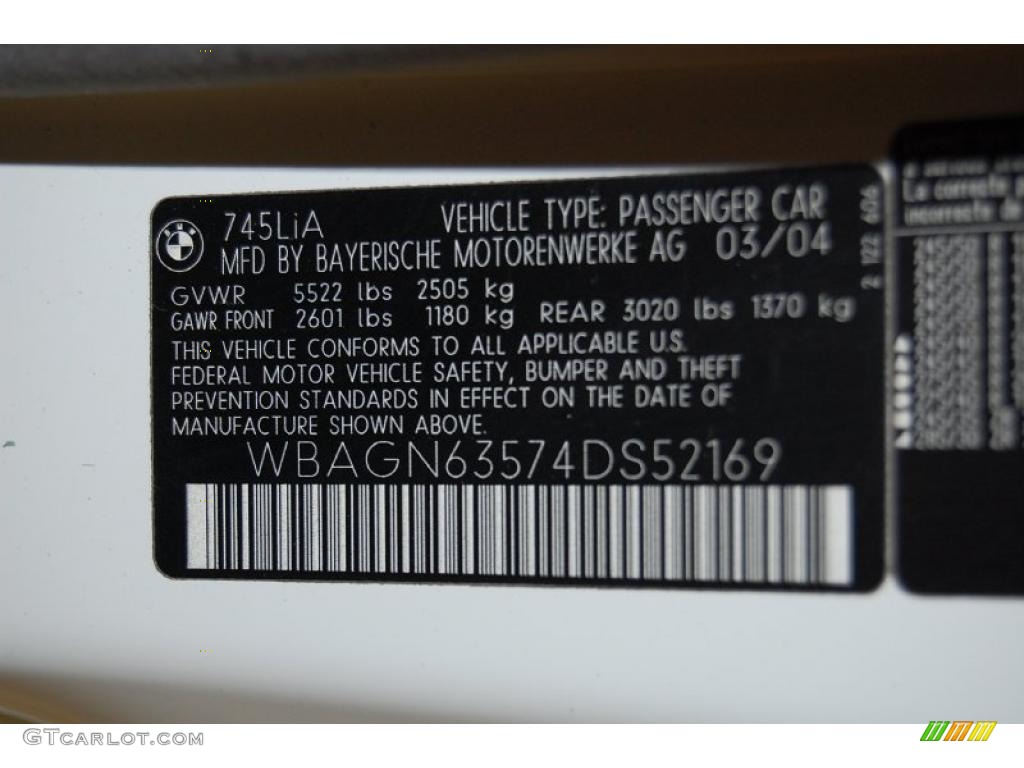 2004 BMW 7 Series 745Li Sedan Info Tag Photo #41687301