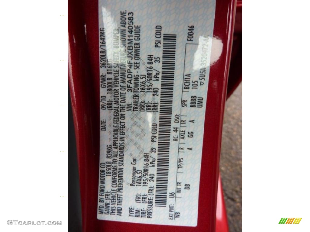 2011 Fiesta Color Code U6 for Red Candy Metallic Photo #41695705