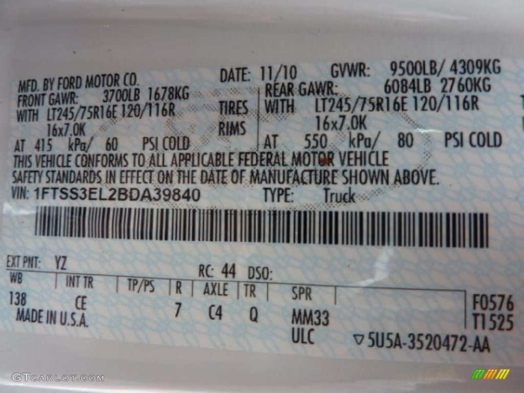 2011 E Series Van Color Code YZ for Oxford White Photo #41696013
