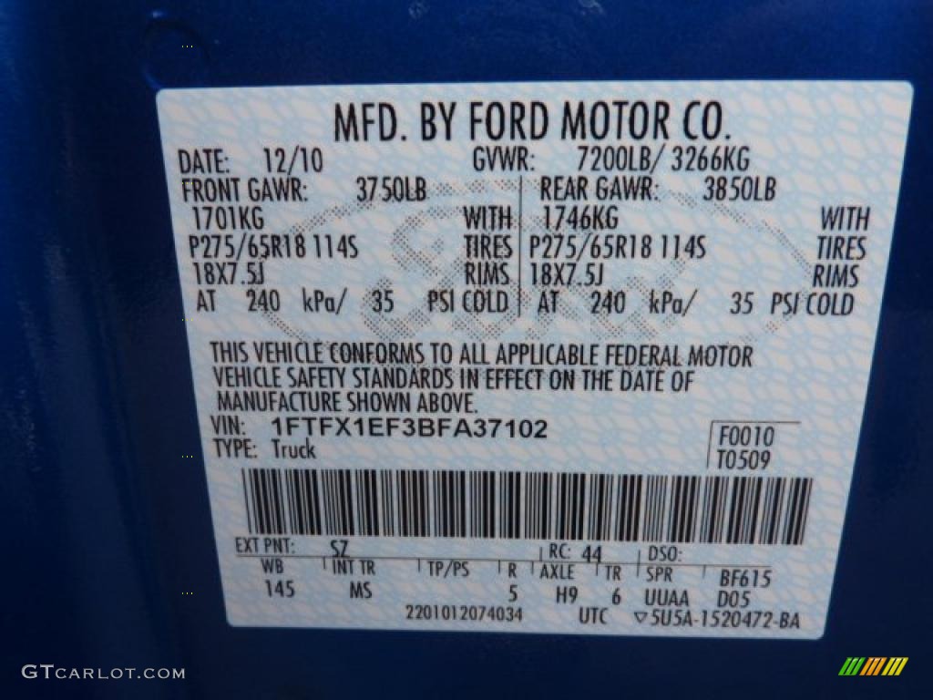 2011 F150 Color Code SZ for Blue Flame Metallic Photo #41696165