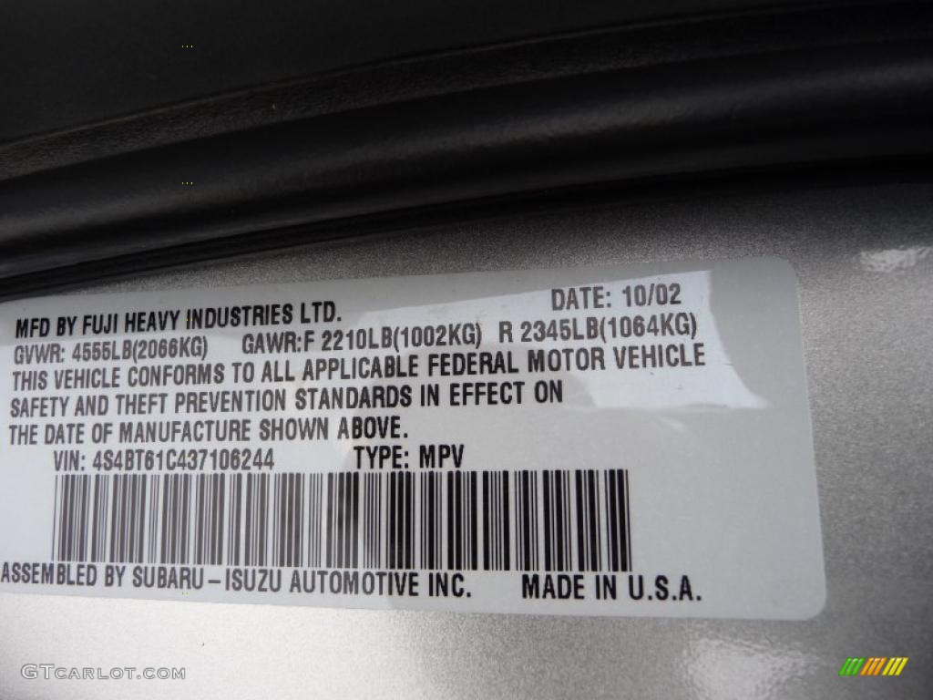 2003 Subaru Baja Standard Baja Model Info Tag Photos