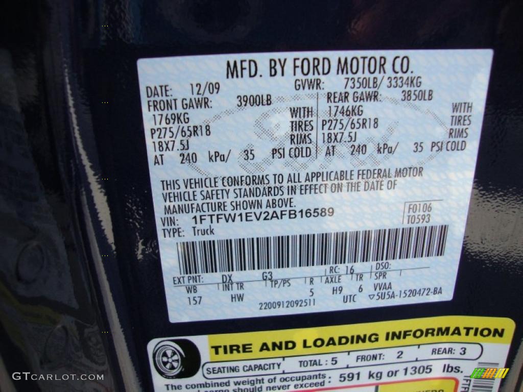 2010 F150 Color Code DX for Dark Blue Pearl Metallic Photo #41709002