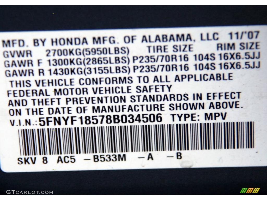 2008 Pilot EX-L 4WD - Steel Blue Metallic / Gray photo #26