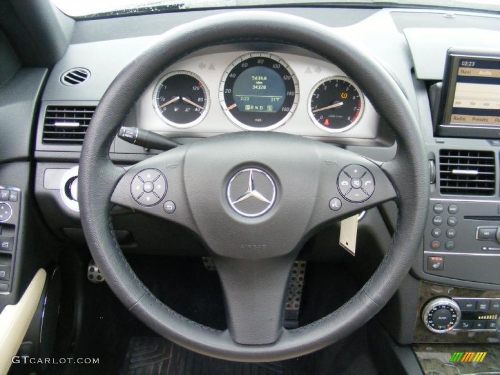 2008 Mercedes-Benz C 350 Sport Black/Sahara Beige Steering Wheel Photo #41718562