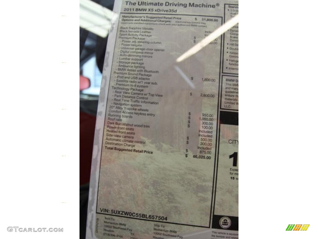 2011 BMW X5 xDrive 35d Window Sticker Photo #41719046