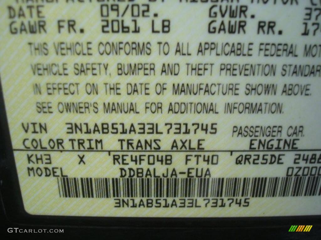 2003 Sentra Color Code KH3 for Blackout Photo #41719250
