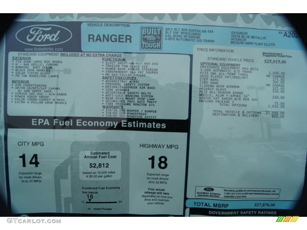 2011 Ranger XLT SuperCab 4x4 - Vista Blue Metallic / Medium Dark Flint photo #8