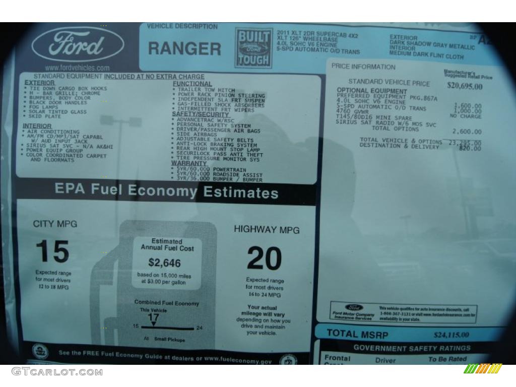 2011 Ford Ranger XLT SuperCab Window Sticker Photo #41720842