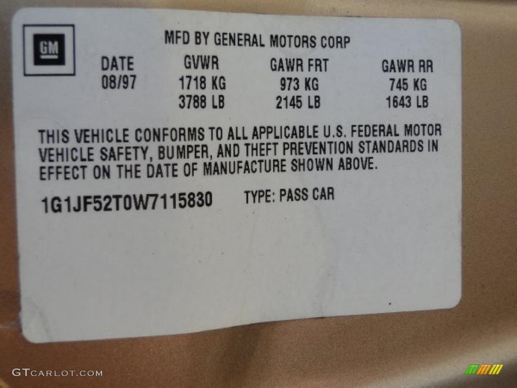 1998 Chevrolet Cavalier LS Sedan Info Tag Photo #41757788