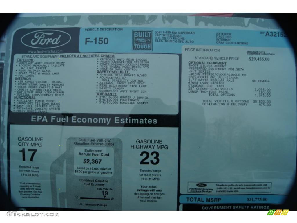2011 Ford F150 XLT SuperCab Window Sticker Photo #41801683