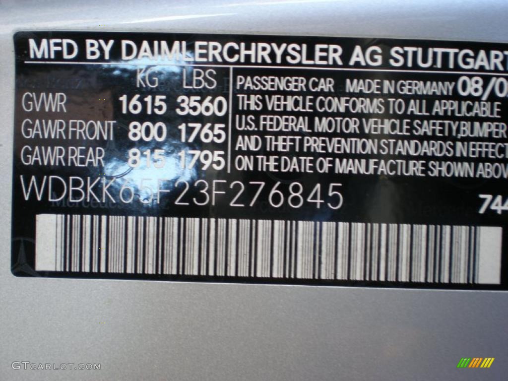 2003 SLK Color Code 744 for Brilliant Silver Metallic Photo #41810491