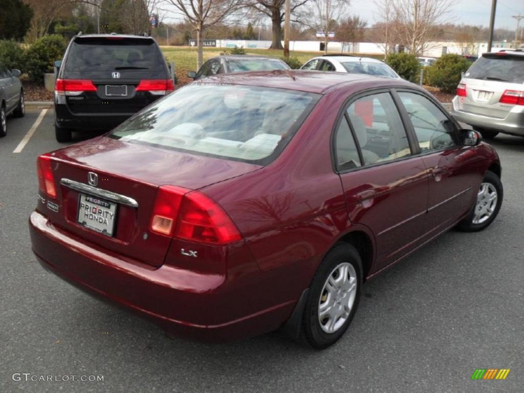 2002 Civic LX Sedan - Radiant Ruby Red Pearl / Beige photo #4