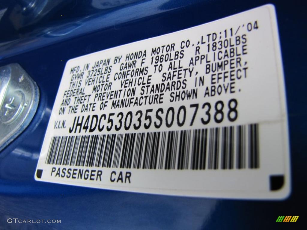 2005 Acura RSX Type S Sports Coupe Info Tag Photos