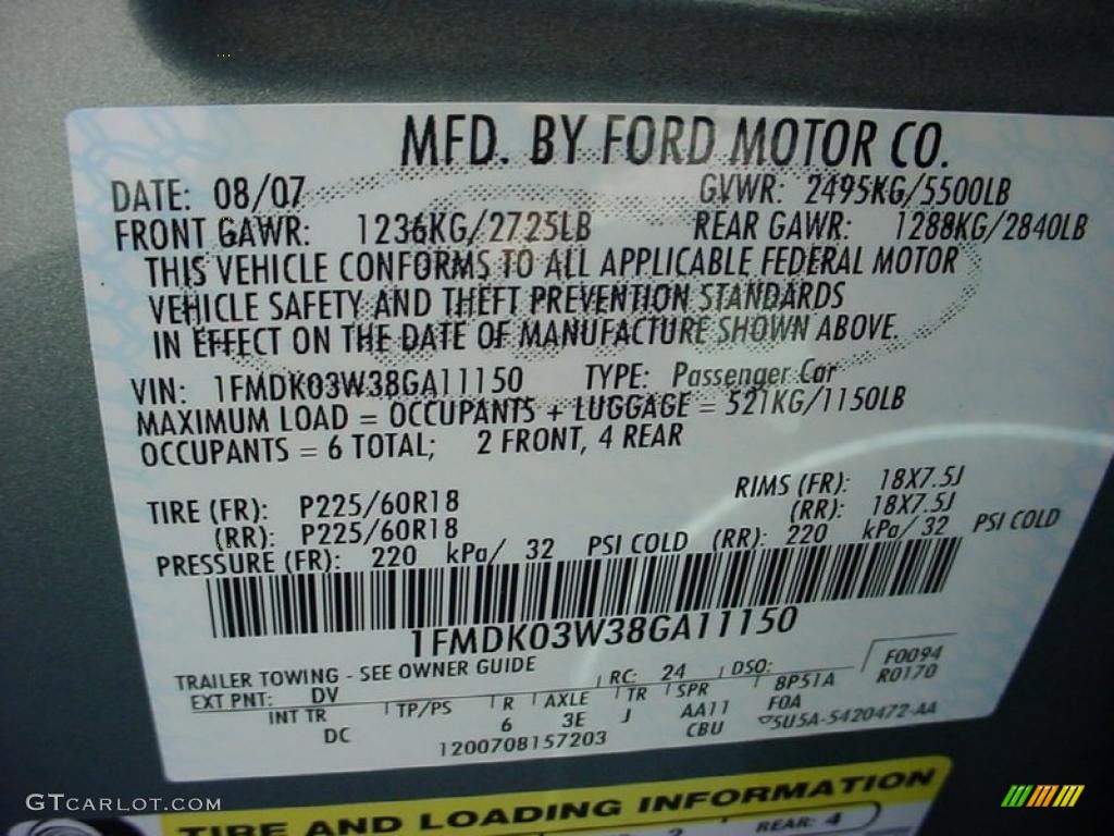 2008 Taurus X Color Code DV for Titanium Green Metallic Photo #41872297