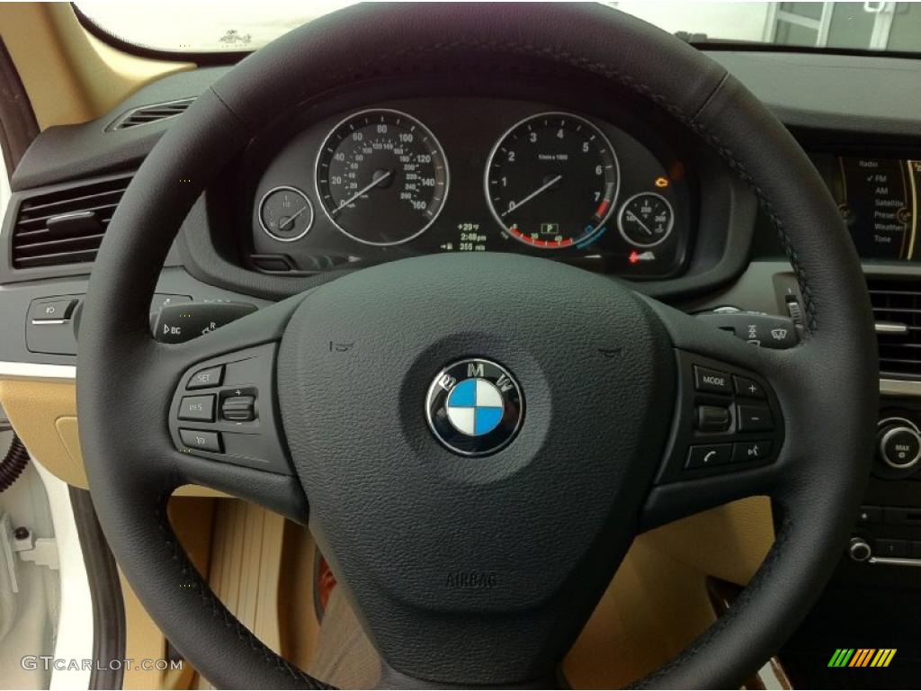 2011 BMW X3 xDrive 28i Sand Beige Nevada Leather Steering Wheel Photo #41874546
