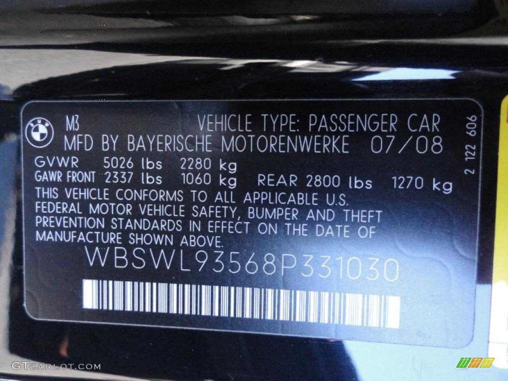 2008 BMW M3 Convertible Info Tag Photo #41876026