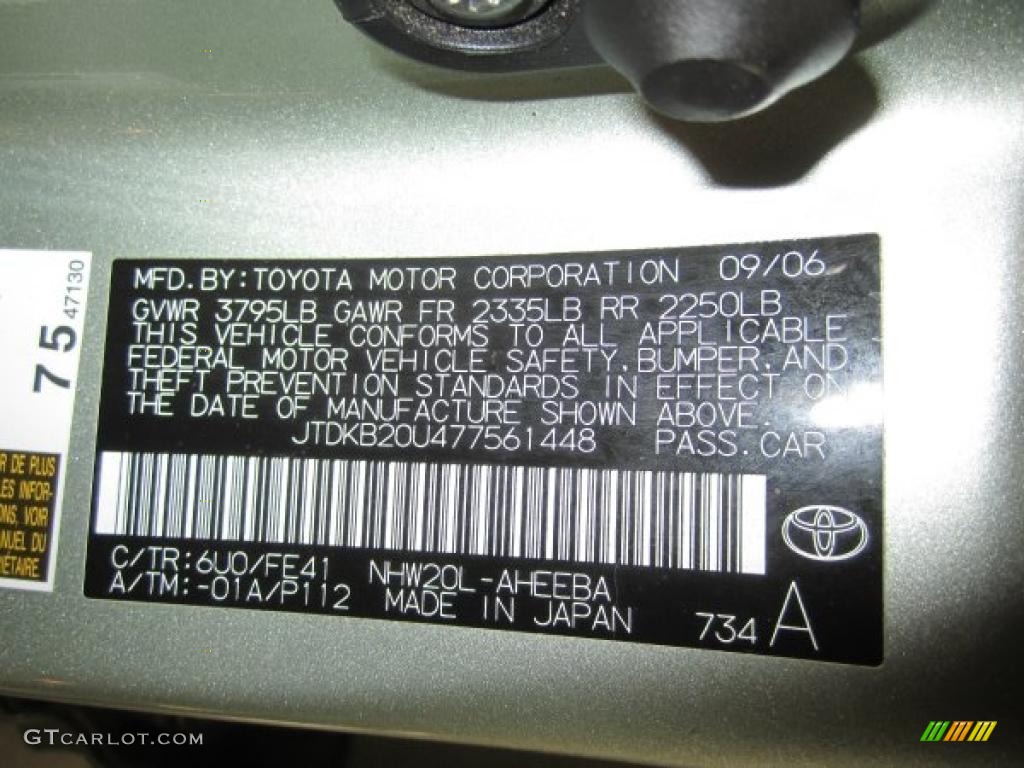 2007 Prius Color Code 6U0 for Silver Pine Green Mica Photo #41876106